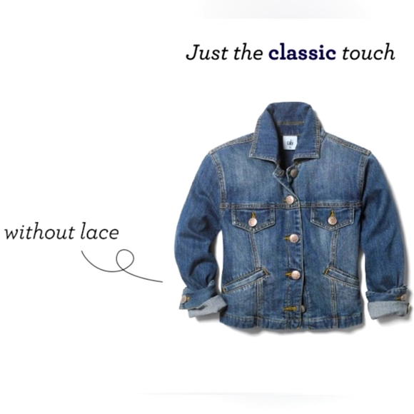 Cabi - The Dakota Removable Lace Denim Jacket Small Jean Chantilly Convertible - Picture 4 of 7